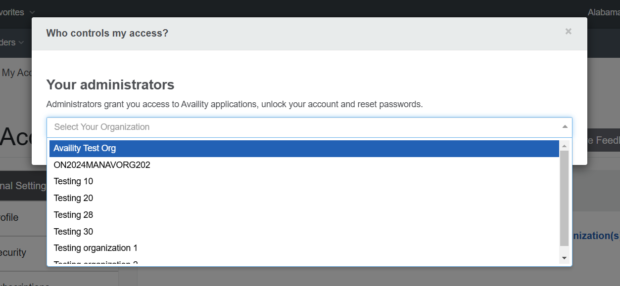 Select the organization for which you want to view the administrators