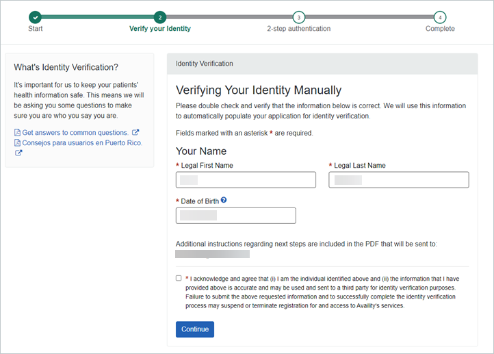 Identification Confirmation Verify your identity manually