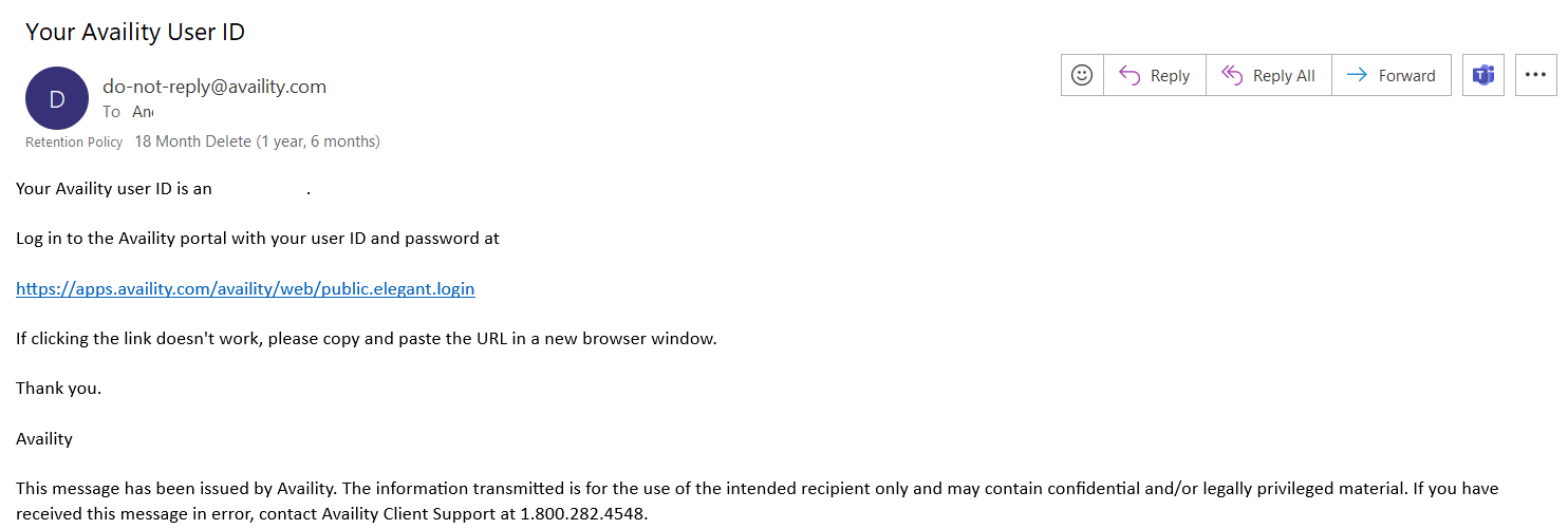 Email sent to user to reset the user's password.
